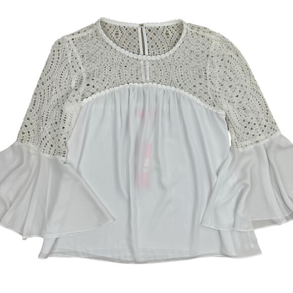 NWT Lilly Pulitzer Amenna Flounce Sleeve Top Sz 10 Resort White Lace Yoke Eyelet - Picture 12 of 15